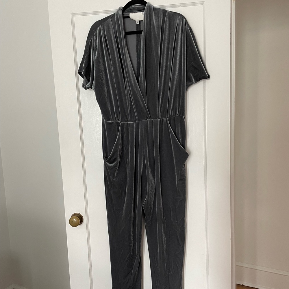 Sage green velour draped jumpsuit